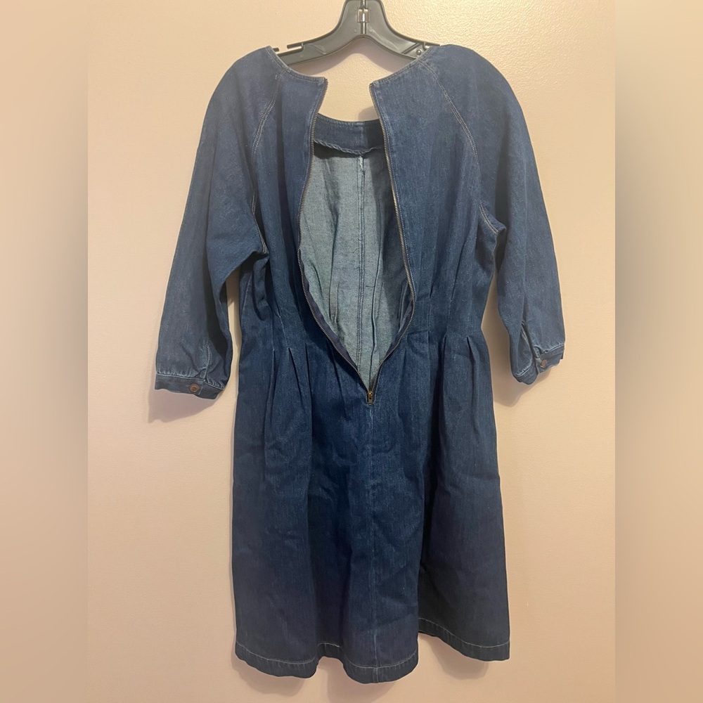 Blue Denim fit and flare Dress with pockets - Picture 7 of 11